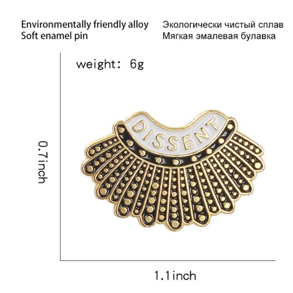 RBG Ruth Bader Ginsberg Dissent Collar Pin Silver - Picture 4 of 4